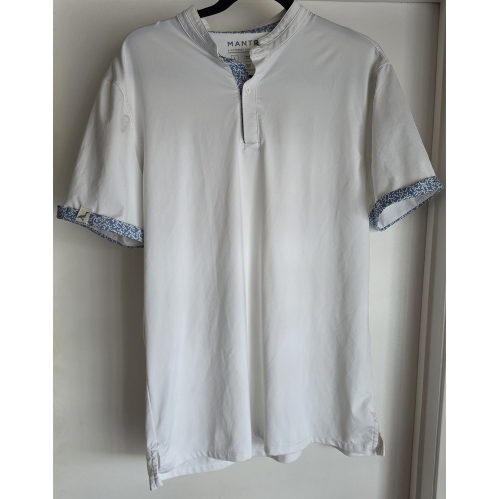 Mantra California Sustainable Golf Polo - Size L - White with Pattern Trim